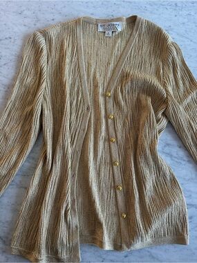St. John Gold Ribbed Knit Cardigan